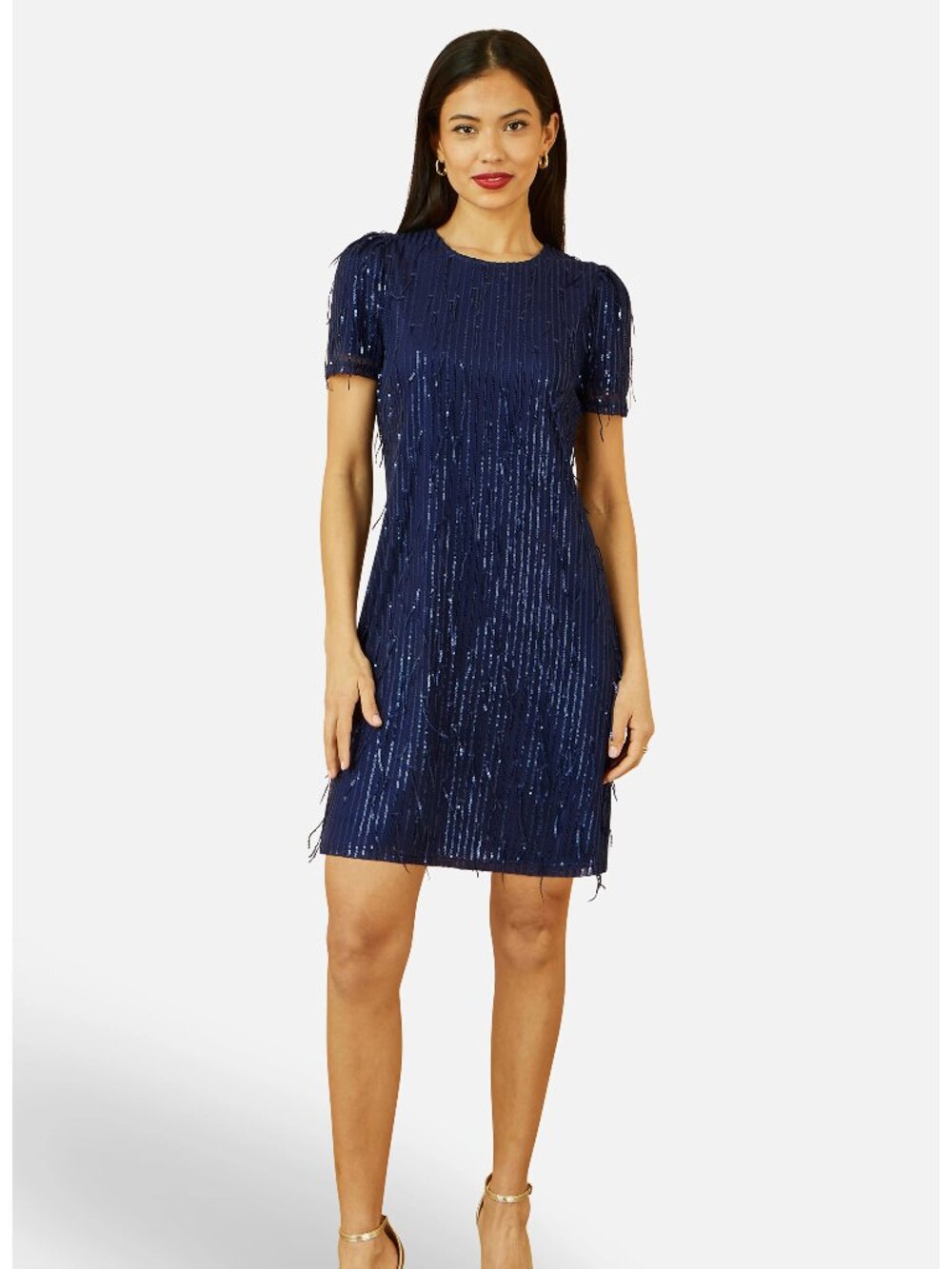 ☀️ Yumi Dripping Sequin Tunic Dress Navy Blue Sparkly Mini Party Cocktail NWT 6